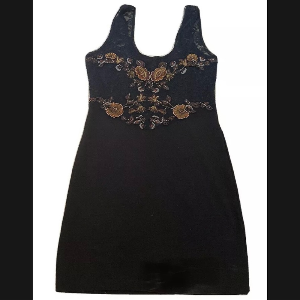 Free People Black Embroidery Beaded Detail Bodycon Dress Size Small NWT